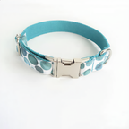 Dog collar with blue and white pattern on a white background
