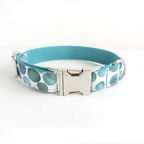 Dog collar with blue and white pattern on a white background