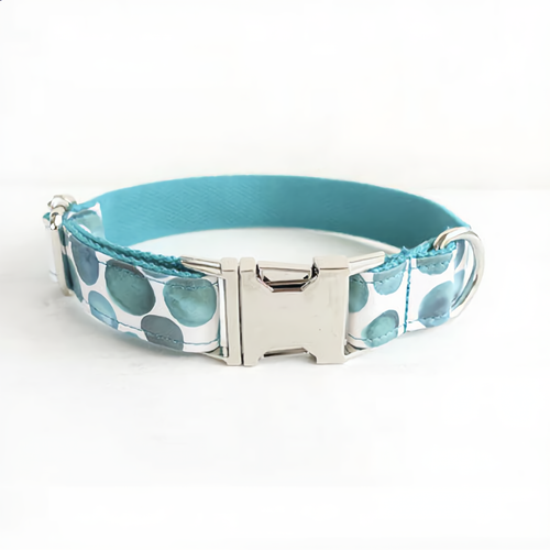 Dog collar with blue and white pattern on a white background