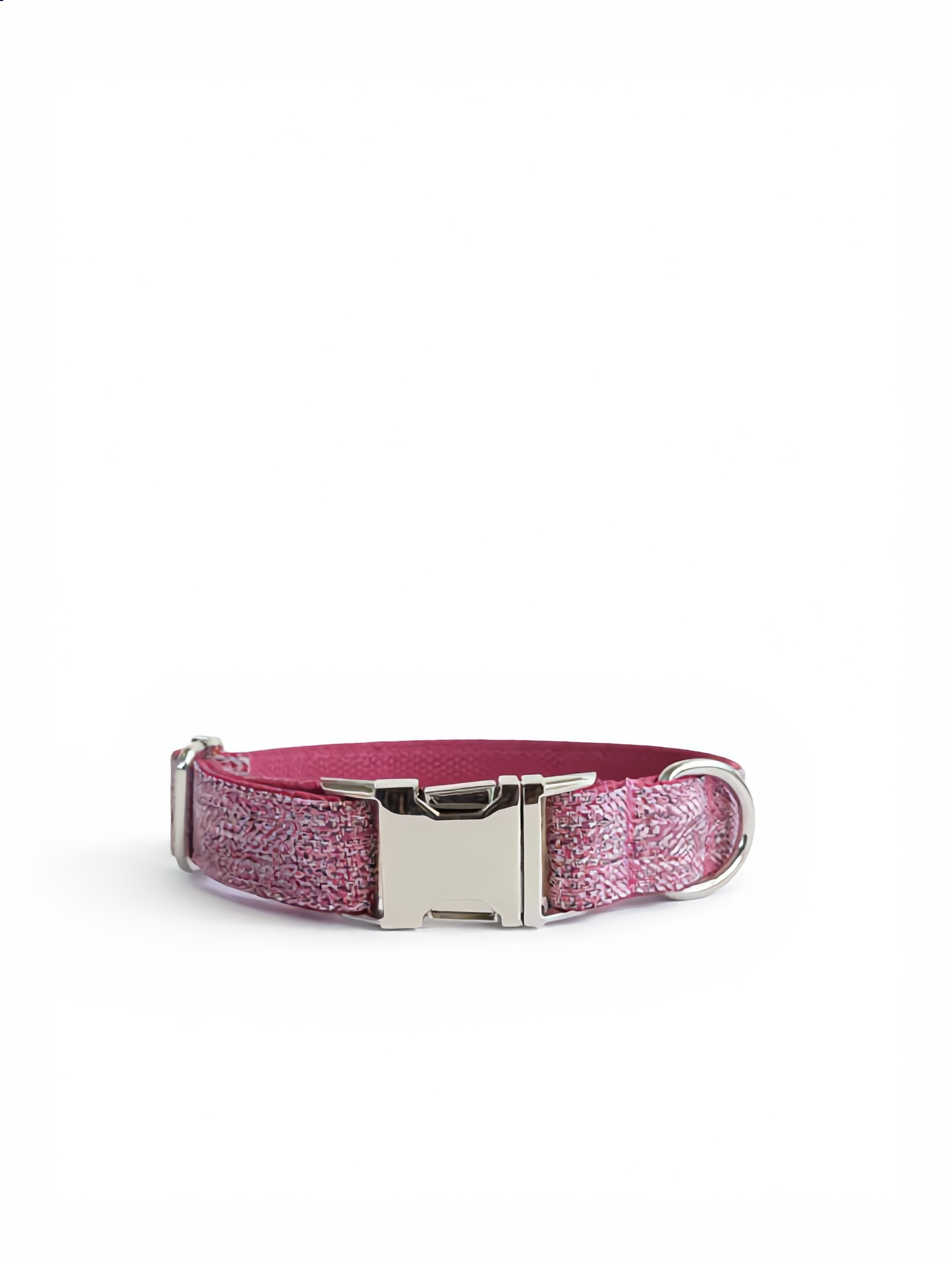Pink glittery dog collar with a silver buckle on a white background