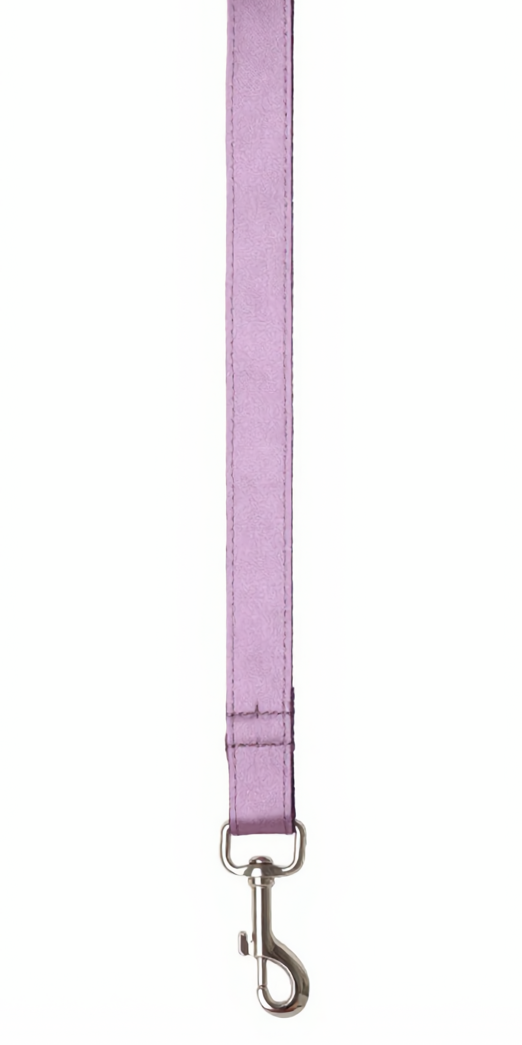 Purple dog leash with a metal clip on a white background