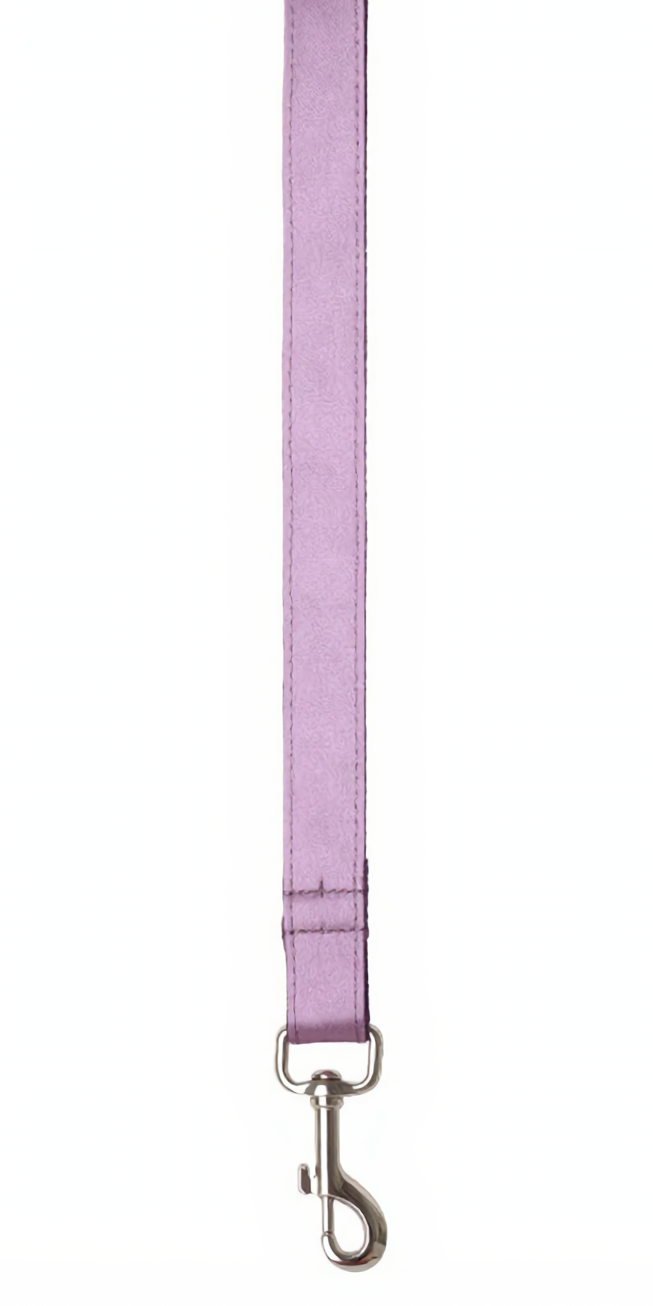 Purple dog leash with a metal clip on a white background